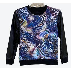 Maximilian Women's XS Long Sleeve Crew Neck Black Purple Yellow Geometric Top